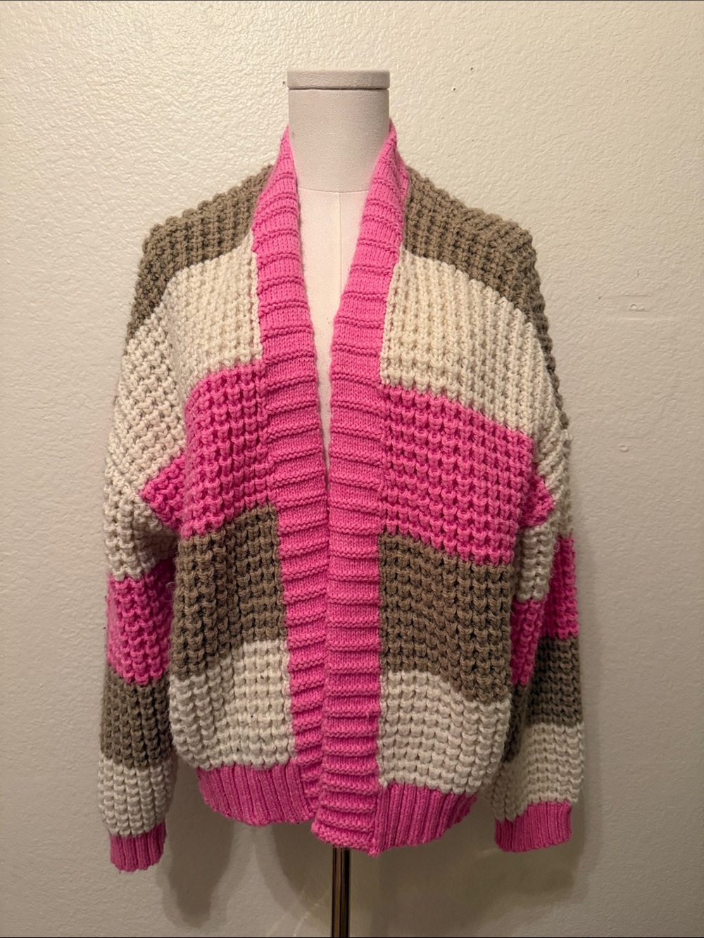American Eagle Chunky Striped waffle knit Cardigan Sweater